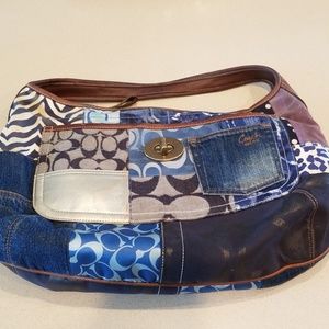 Multi Colored Jean Patch Large Coach Purse w Walle